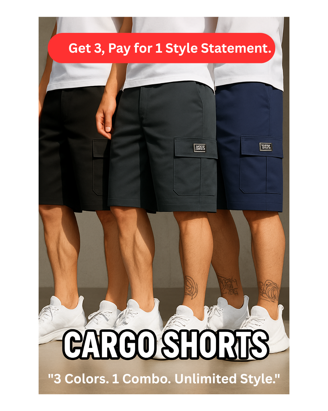 Men's Cotton Casual Cargo Shorts Pack of 3